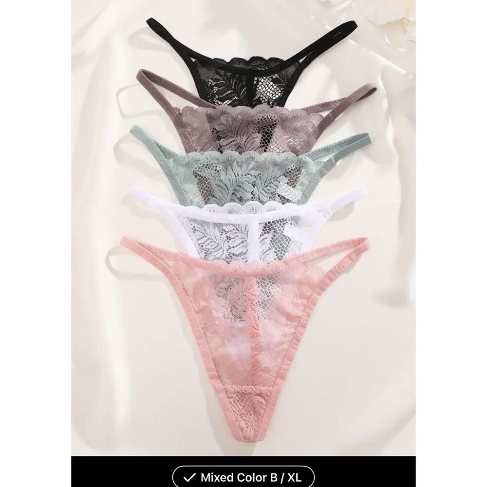 Women’s Floral Thong Underwear In Lace Size Extra Large 5 Piece New In Packaging